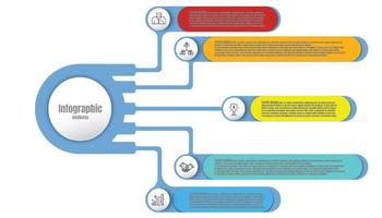 Infographic template step guide for business information presentation. Vector square and icons elements. Modern workflow diagrams. Report plan 5 topics