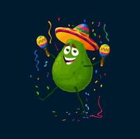 dibujos animados aguacate personaje en fiesta en sombrero vector