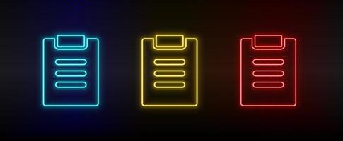 Neon icon set facture, test. Set of red, blue, yellow neon vector icon on dark background