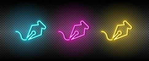 pen, freeform vector icon yellow, pink, blue neon set. Tools vector icon on dark background