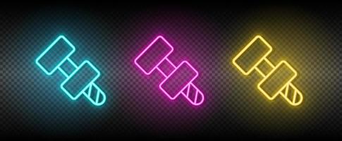 bolt, demale, nut vector icon yellow, pink, blue neon set. Tools vector icon on dark background