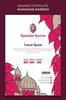 Feminine background for ramadan kareem template with mosque and pink leaves background vector