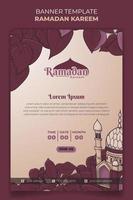 Ramadan banner template with purple leaves and mosque in hand drawn design vector