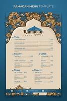 Ramadan iftar food menu template with hand drawn ornamental vector