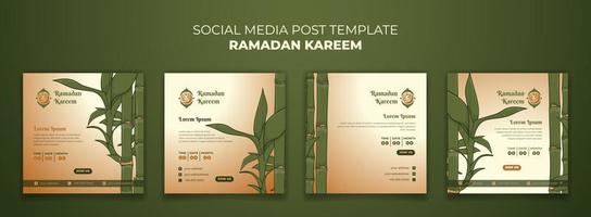 Set of social media post template for ramadan kareem with green bamboo background in hand drawn vector