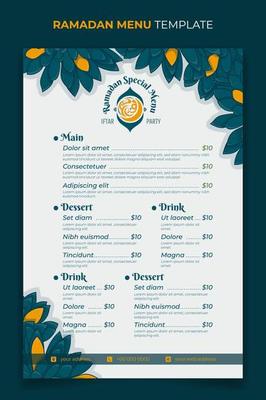 Ramadan Iftar food menu template with green grass background design