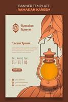 Ramadan kareem banner template with lantern and orange grass background design vector