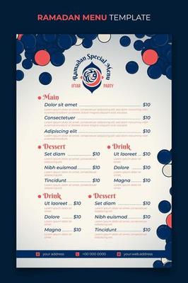 Food restaurant menu template for ramadan iftar party with bubble background design