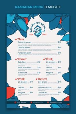 Iftar food menu for restaurant menu template in ramadan kareem event design