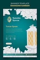 Portrait banner template for ramadan kareem with lantern in green background design vector