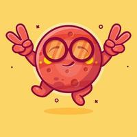 cheerful Mars planet character mascot with peace sign hand gesture isolated cartoon in flat style design vector