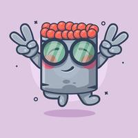 linda ikura Sushi comida personaje mascota con paz firmar mano gesto aislado dibujos animados en plano estilo diseño vector