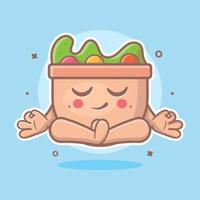 calm salad food character mascot with yoga meditation pose isolated cartoon in flat style design vector