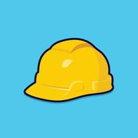 un amarillo construcción casco vector plano estilo ilustración. la seguridad difícil sombrero para mano de obra. el plastico sombreros icono en azul antecedentes.