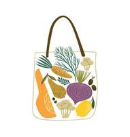 Vector illustration of fruits and vegetables in a bag. Healthy food. Isolated element for design