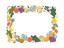 Vector frame with fruits and vegetables. Healthy food illustration. Isolated element design