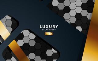 Luxury premium black and gold overlap layers background banner design. Realistic golden light effect on textured hexagon background. vector