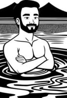 man cartoon in hot spring , onsen vector