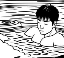 man cartoon in hot spring , onsen vector