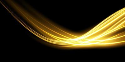 Abstract light lines of motion and speed in golden color. Light everyday glowing effect. semicircular wave, light trail curve swirl vector