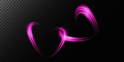 Abstract pink light lines of movement and speed in the shape of two hearts. Glow light effect. vector
