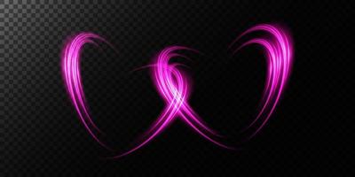 Abstract pink light lines of movement and speed in the shape of two hearts. Glow light effect. vector