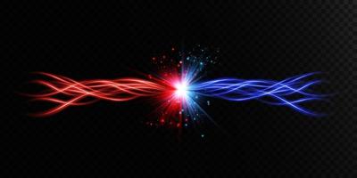 Abstract light lines of movement and speed in blue and red. Light everyday glowing effect. semicircular wave, light trail curve swirl vector