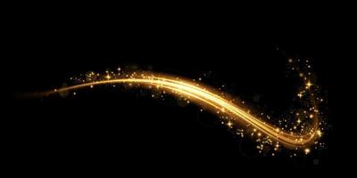 Luminous gold lines of speed. Light glowing effect. Abstract motion lines. Light trail wave, fire path trace line vector