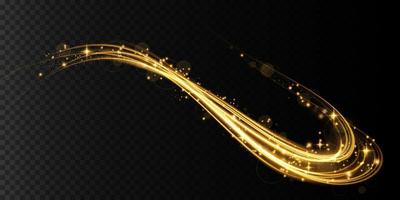 Luminous gold lines of speed. Light glowing effect. Abstract motion lines. Light trail wave, fire path trace line vector