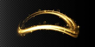 Luminous gold lines of speed. Light glowing effect. Abstract motion lines. Light trail wave, fire path trace line vector