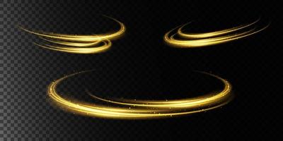 Golden Mystical speed stripes, glitter effect. Shine of cosmic rays. Neon lines of speed and fast wind. Glow effect, powerful energy. vector