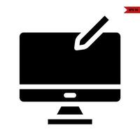 computer with pen glyph icon vector