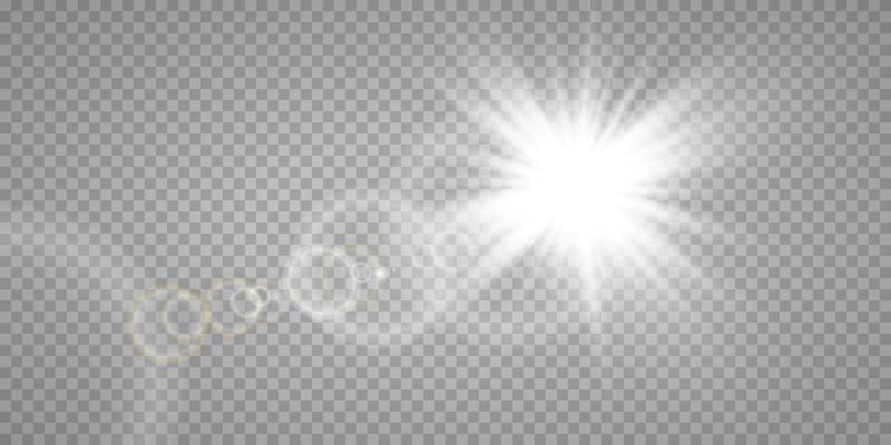 Vector transparent sunlight special lens flare light effect. Sun flash with rays and spotlight