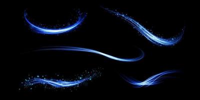 Abstract light lines of movement and speed in blue. Light everyday glowing effect. semicircular wave, light trail curve swirl vector