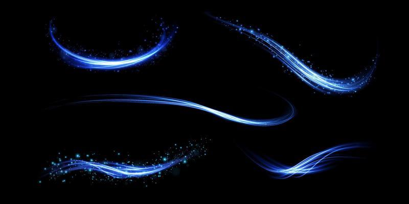 Abstract light lines of movement and speed in blue. Light everyday glowing effect. semicircular wave, light trail curve swirl
