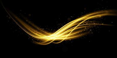 Abstract light lines of motion and speed in golden color. Light everyday glowing effect. semicircular wave, light trail curve swirl vector