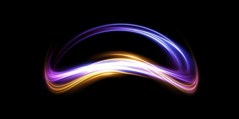 Mystical speed purple, yellow and blue stripes, glitter effect. The glow of cosmic rays. Neon lines of speed and fast wind. Glow effect, powerful energy.
