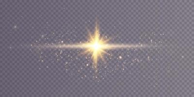 Golden star. The effect of glow and rays of light, glowing lights, sun. vector