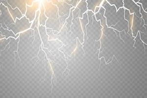 Lightning magical and bright light effect. Thunderstorm with lightning vector