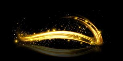 Abstract light lines of motion and speed in golden color. Light everyday glowing effect. semicircular wave, light trail curve swirl vector