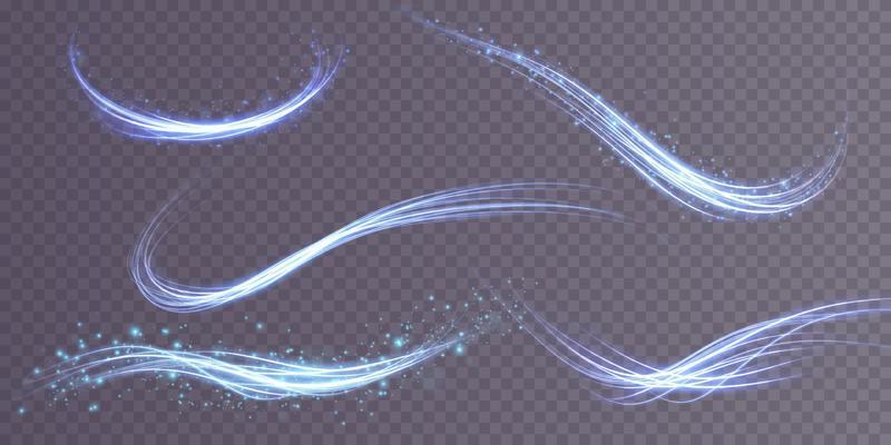 Abstract light lines of movement and speed in blue. Light everyday glowing effect. semicircular wave, light trail curve swirl