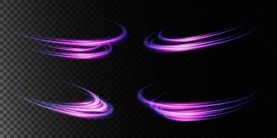 Abstract light lines of movement and speed with purple color glitters. Light everyday glowing effect. semicircular wave, light trail curve swirl vector