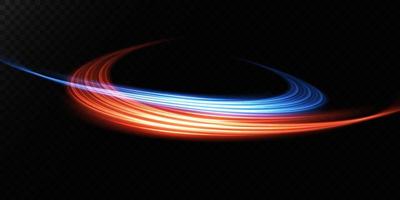 Abstract light lines of movement and speed in blue and red. Light everyday glowing effect. semicircular wave, light trail curve swirl vector