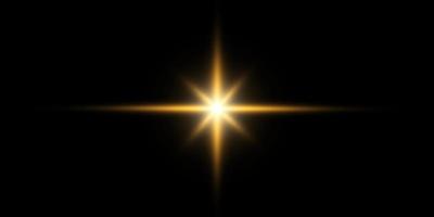 Golden star, on a black background, the effect of glow and rays of light, glowing lights, sun.vector. vector