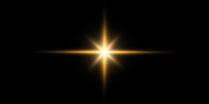 Golden star, on a black background, the effect of glow and rays of light, glowing lights, sun.vector.