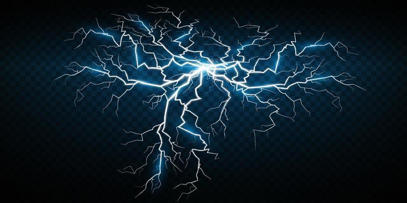 Lightning magical and bright light effect. Thunderstorm with lightning