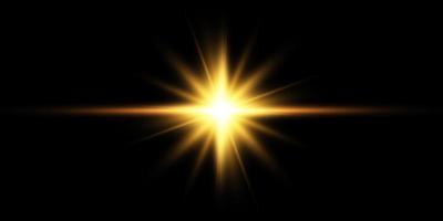 Golden star, on a black background, the effect of glow and rays of light, glowing lights, sun.vector. vector