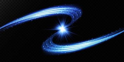 Abstract light lines of movement and speed in blue. Light everyday glowing effect. semicircular wave, light trail curve swirl vector