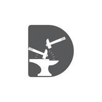 letter d spark iron hammer blacksmith symbol logo vector