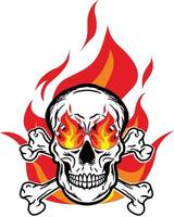 Skull head crossbones flame fire vector image illustrations